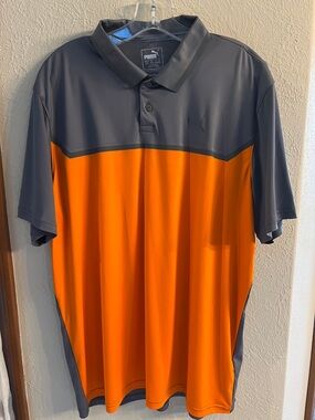 Puma Men’s Gray and Orange Colorblock Polo size XL